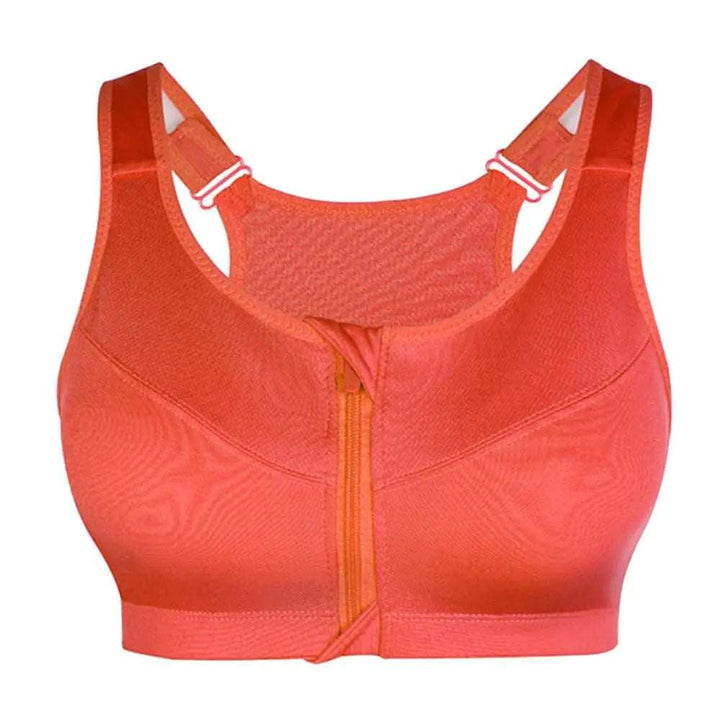 Zipper Front Closure Sports Bra Orange