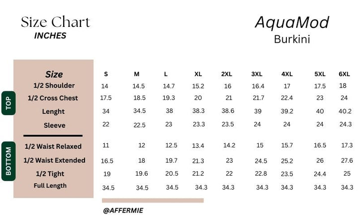 aquamod burkini hijab size chart