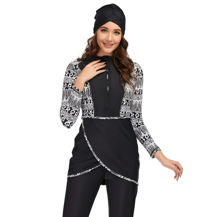 bohemian arms modest burkini with swimming cap
