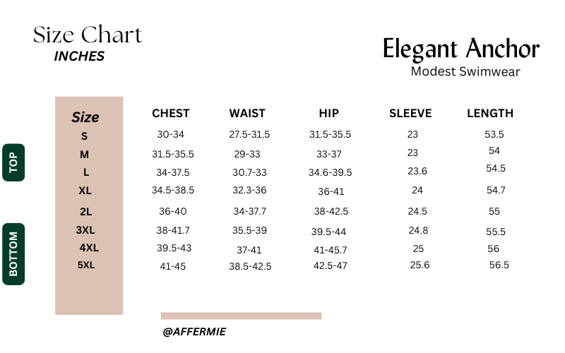 elegant anchor modest swimwear size chart