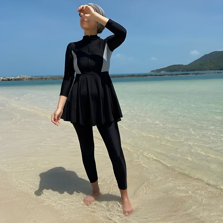 cute black patchwork islamic bathing suit