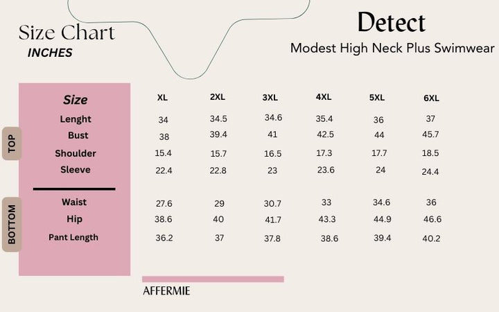 plus size swimwear size chart