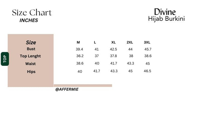 divine hijab burkini size chart