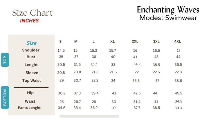 enchanting waves size chart