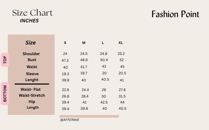 Fashion Point Cute Modest Women's Swimwear size chart