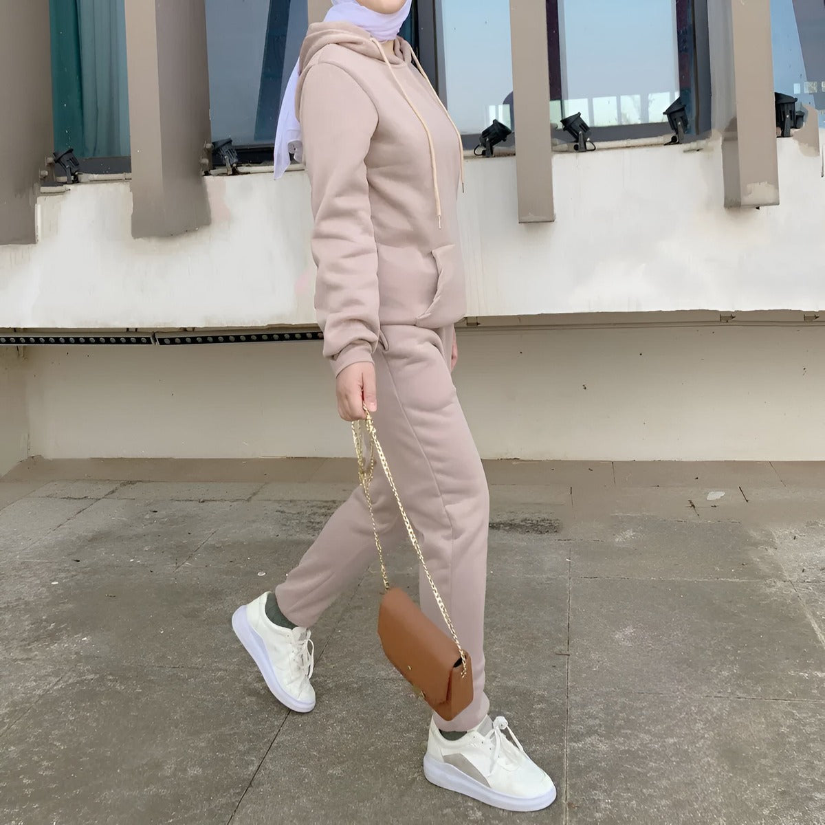 fleece modest tracksuit cream