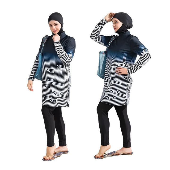 geometric modest swimwear muslim girl wearing