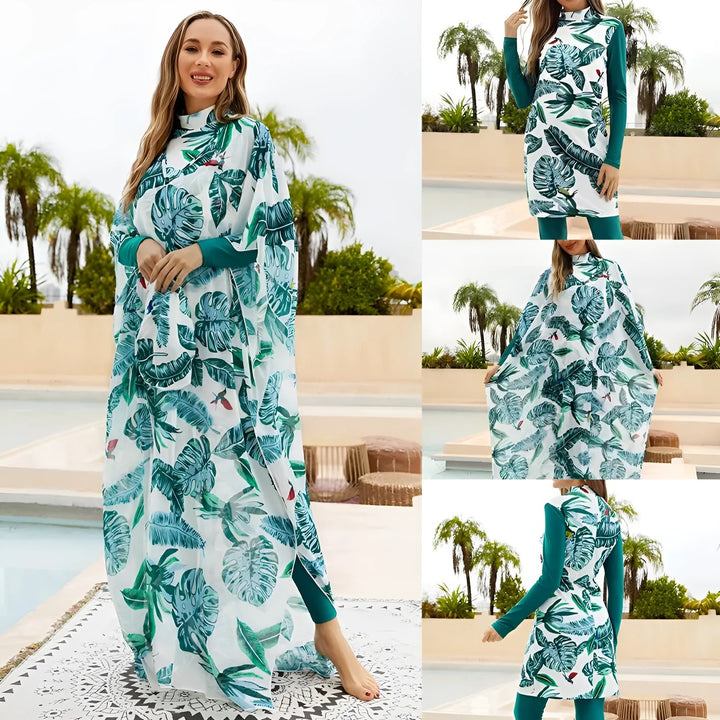 green Modest Women Swimwear-4pcs 