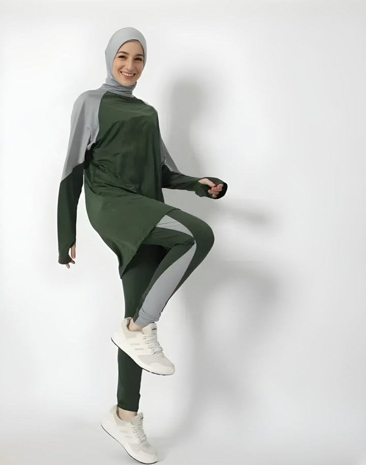 green modest jogger set