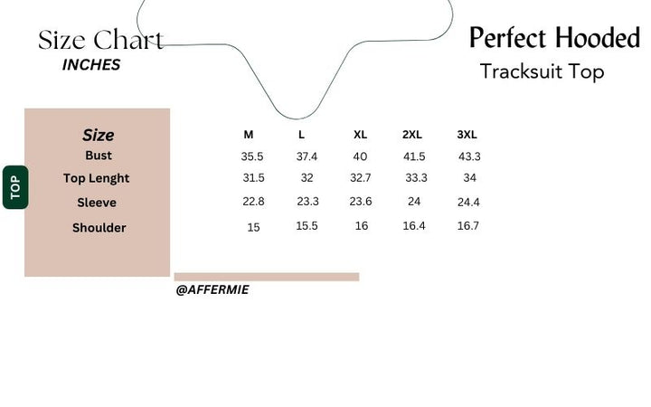 hooded tracksuit size chart