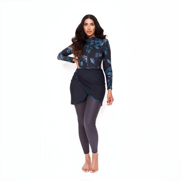 leafy navy blue burkini hijab wear