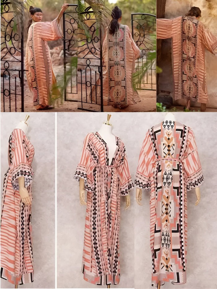 light pink bohemian kaftan beach cover up