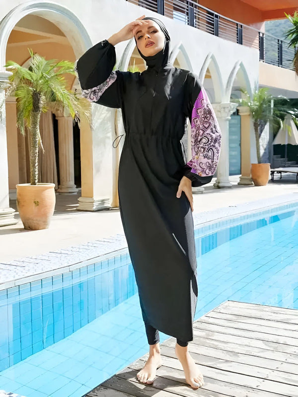 modest swimwear model wearing  black burkini