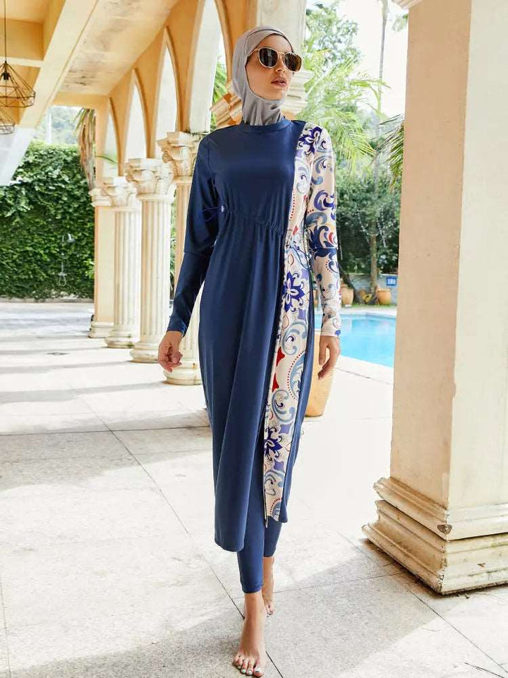 Navy Floral Pattern hijabi swimsuit set