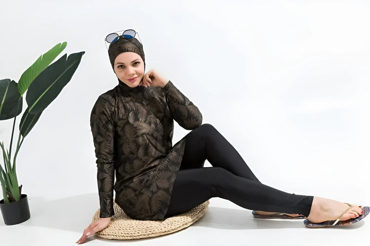 muslim girl wearing shinny Modest Swimsuit