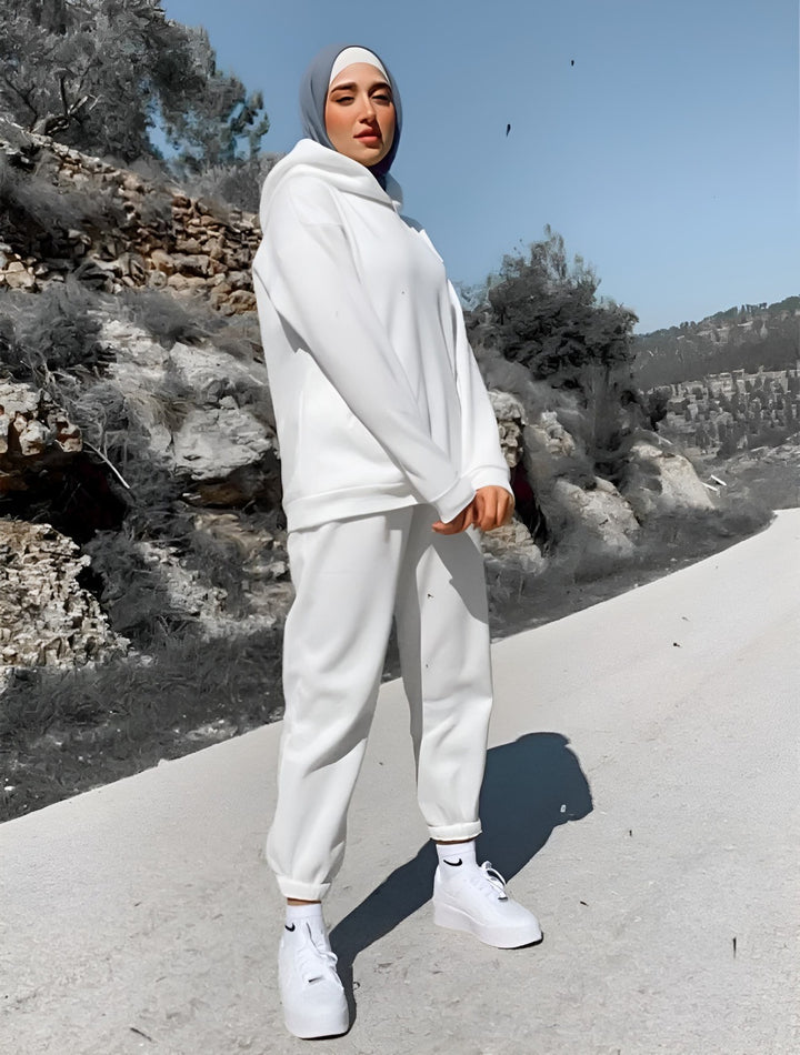 muslim girl wearing white fleece 