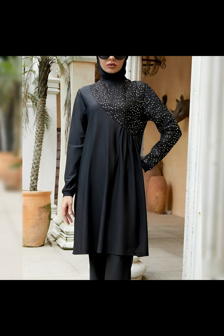 muslim women modeling black modest swimwear