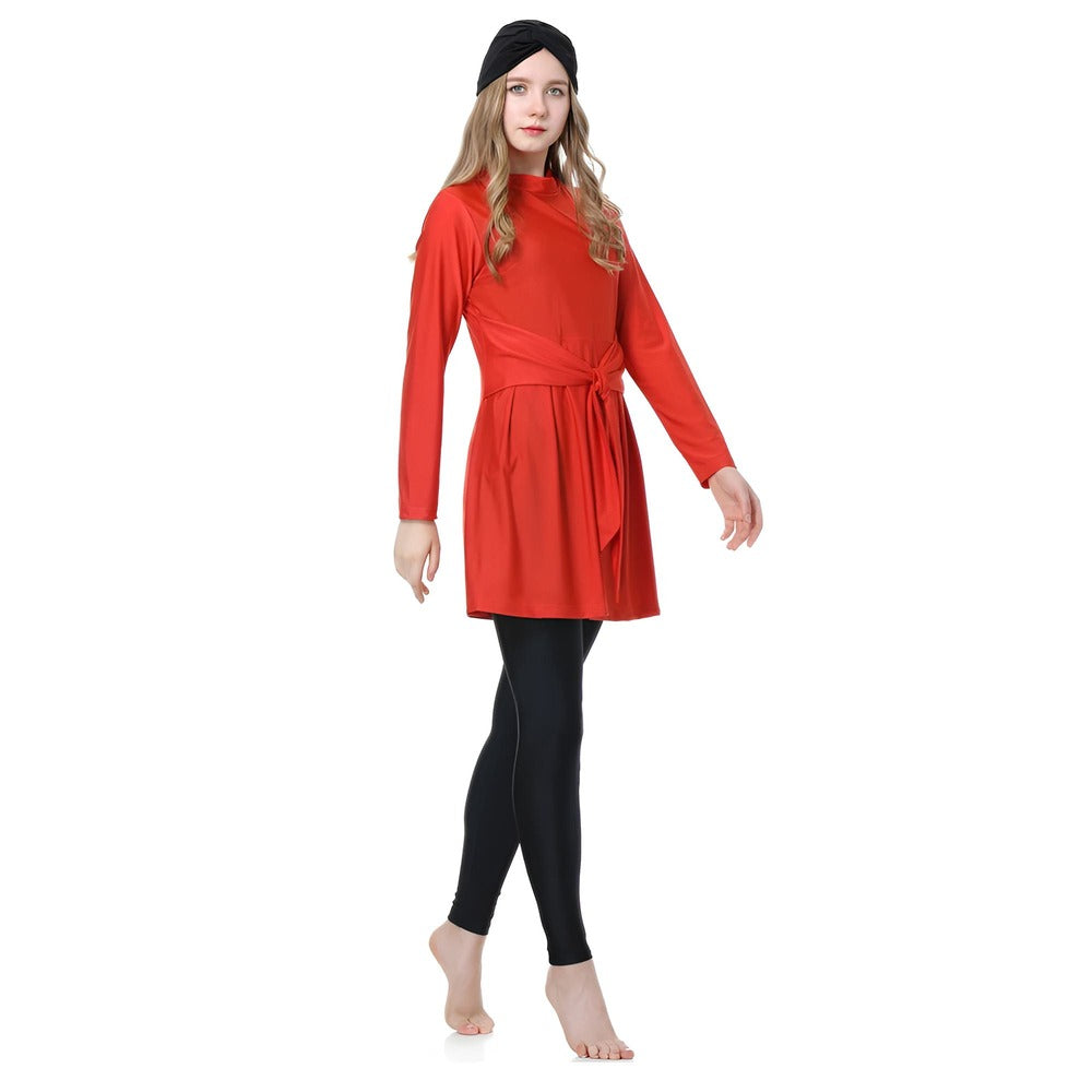 red affordable modest swimwear