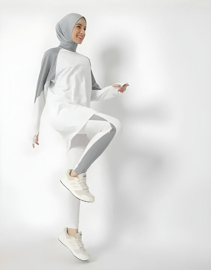 white modest jogger set