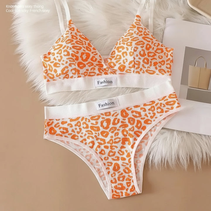  wire-free bra and panty set in orange leopard print
