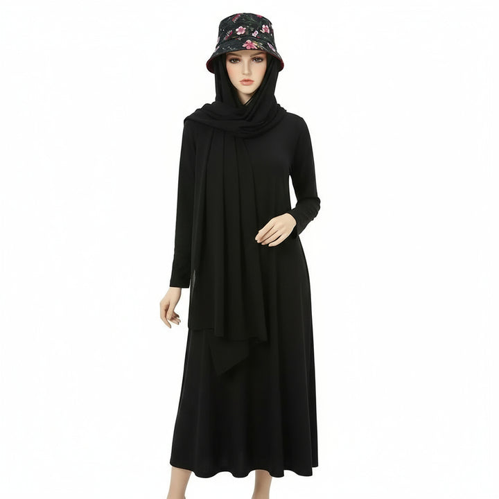 ChicDye: Fashionable Chiffon Hijab Cap Black- Pink Flowers
