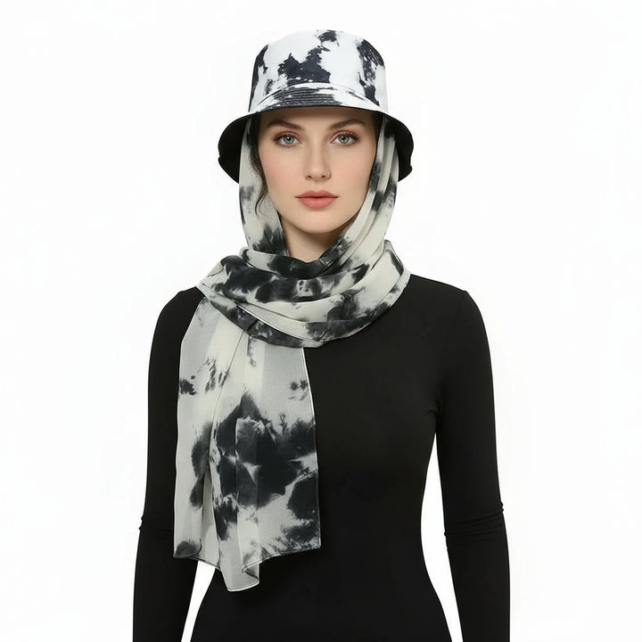 ChicDye: Fashionable Chiffon Hijab Cap White- Black