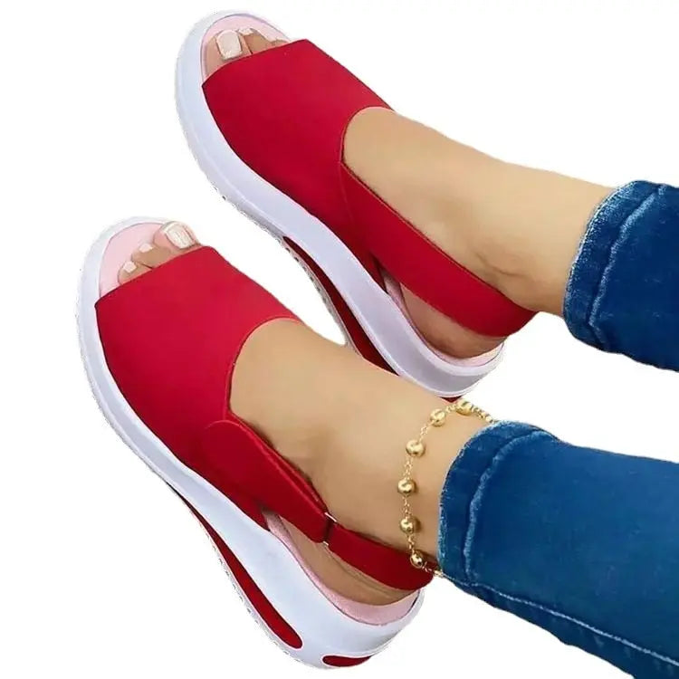 Summer Bliss: Stretch Fabric Platform Sandals - Elevate Your Comfort and Style Red