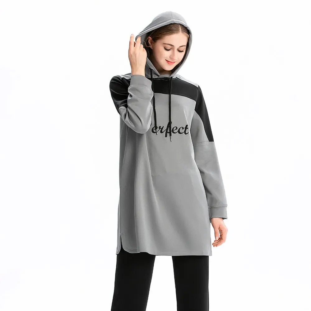 Perfect Hooded Modest Tracksuit Top Gray