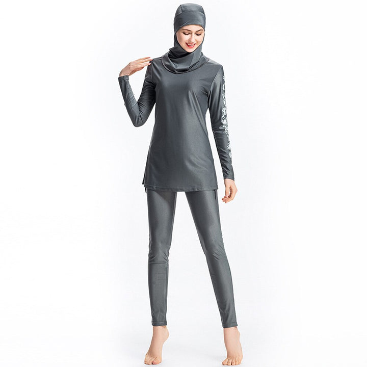 gray embroidery sleeve burkini modest swimwear 