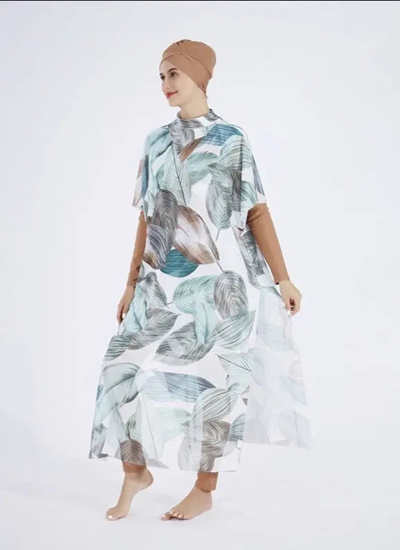 LeafyChic: Modest Leaf Print Burkini - Stylish 4pcs