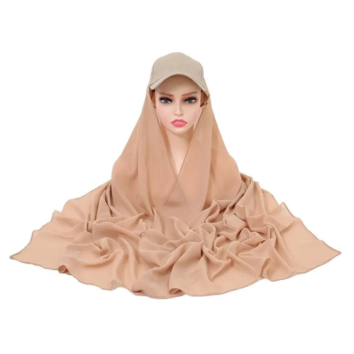 khaki cream Jersey Hijab with Baseball Cap