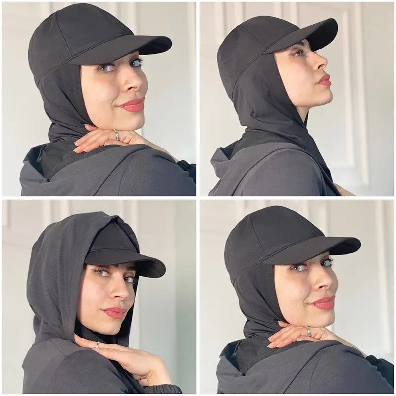 muslim women wearing Jersey Hijab with Baseball Cap
