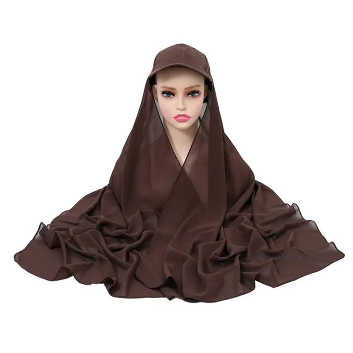 brown Jersey Hijab with Baseball Cap