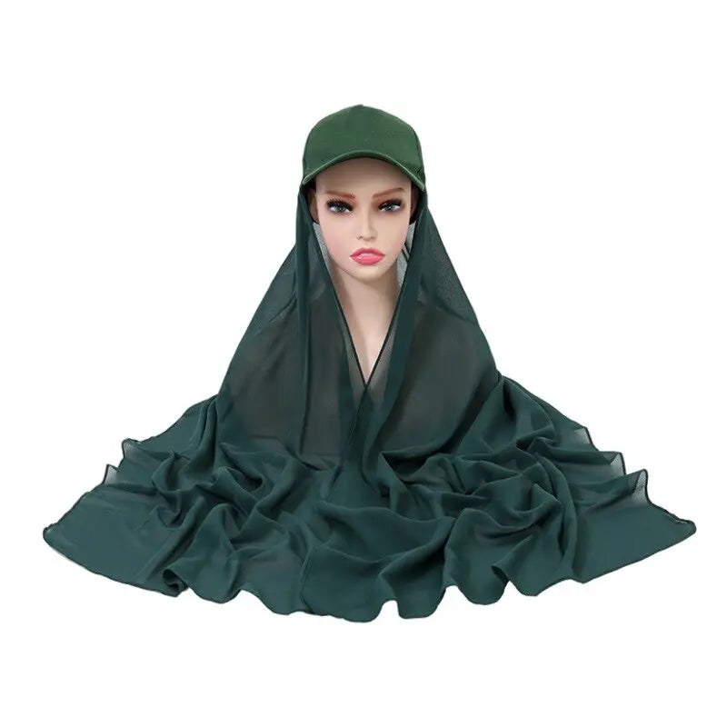 green khaki Jersey Hijab with Baseball Cap