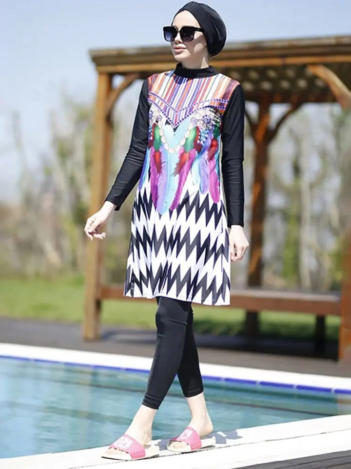 Tropical Bloom Burkini Set (3pcs-4pcs Set) 3pcs- Tropical Bloom