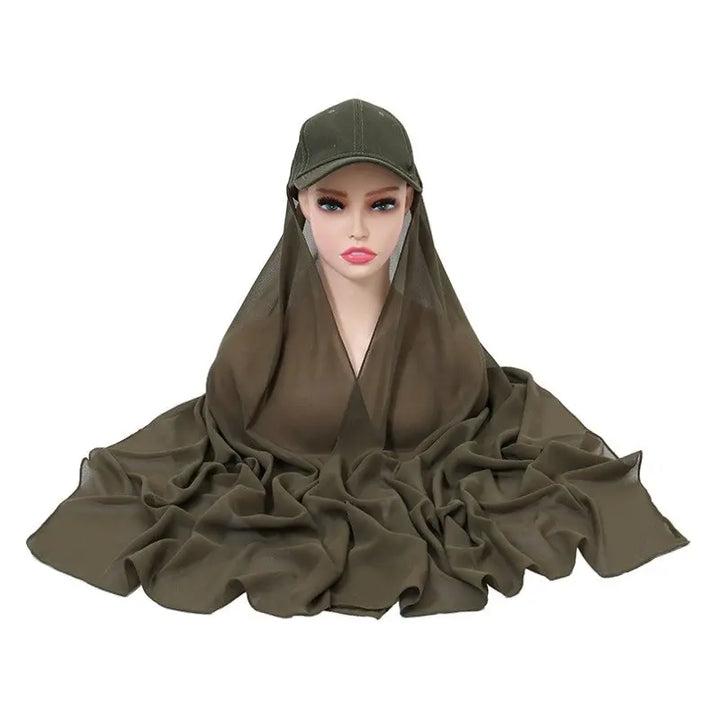 khaki green Jersey Hijab with Baseball Cap