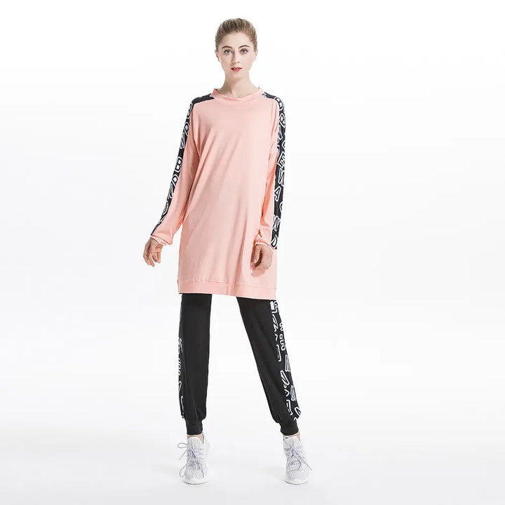 Jogging Modest Sportswear Set-2pcs Peach top with black pant