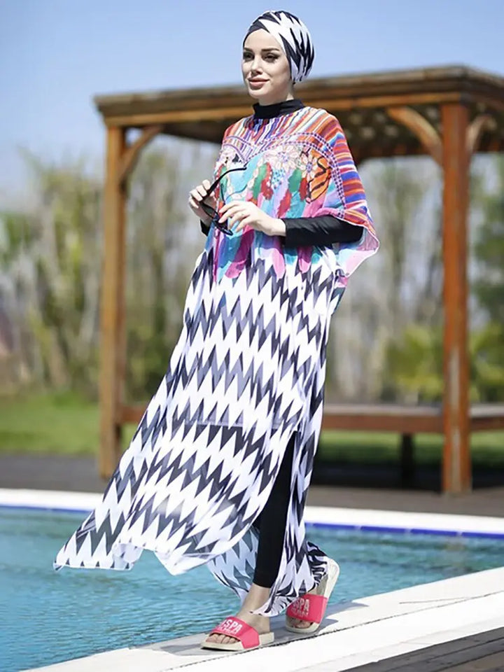 Tropical Bloom Burkini Set (3pcs-4pcs Set) 4pcs- Tropical Bloom