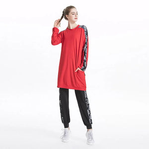 Jogging Modest Sportswear Set-2pcs Red top with black pant