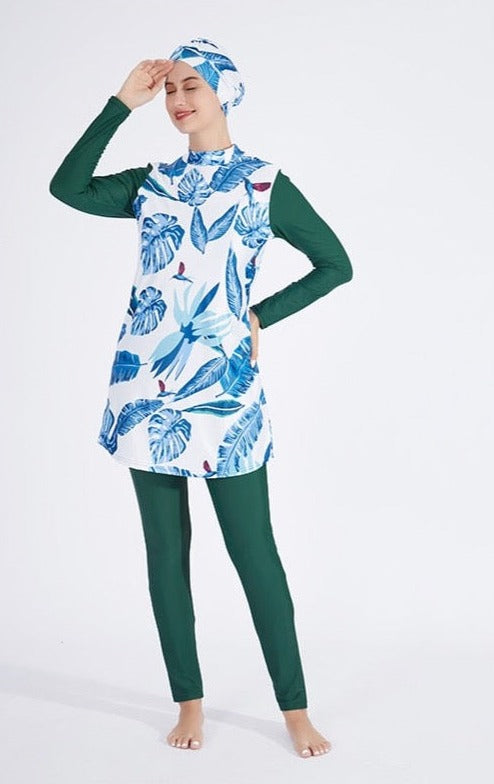 Women's Muslim Swimwear  3pcs tropical leaves