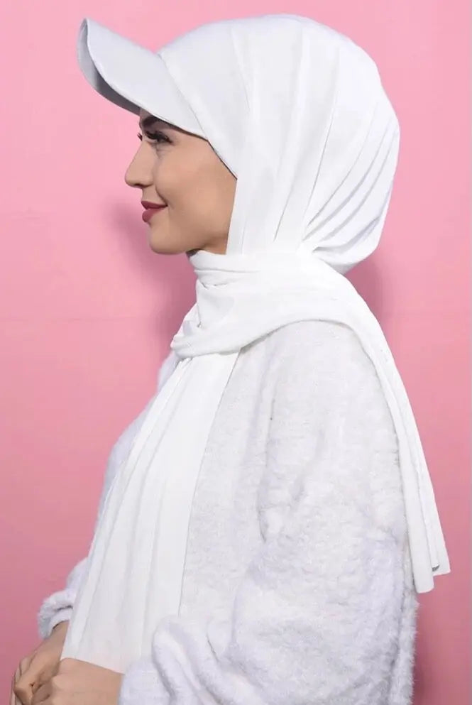 white Jersey Hijab with Baseball Cap