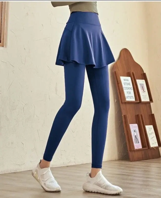 Ultra Skirted Leggings- High Waist Yoga Pants Blue