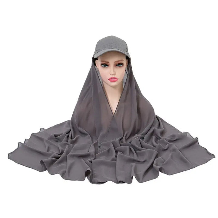 gray Jersey Hijab with Baseball Cap