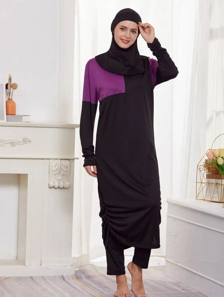 eclectic Modest Swimwear Full Coverage model showing burkini black