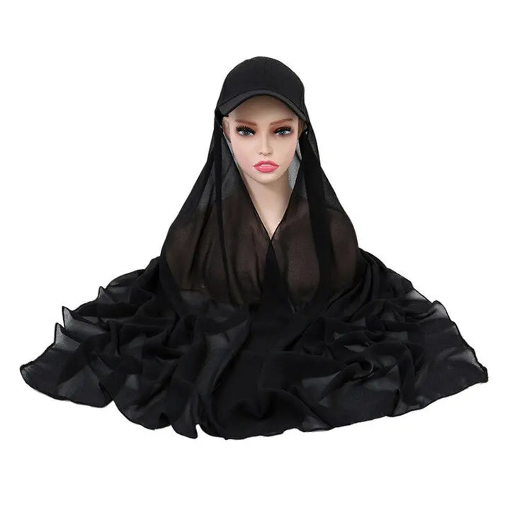 PalmaModa Sheer Jersey Hijab with Baseball Cap Black